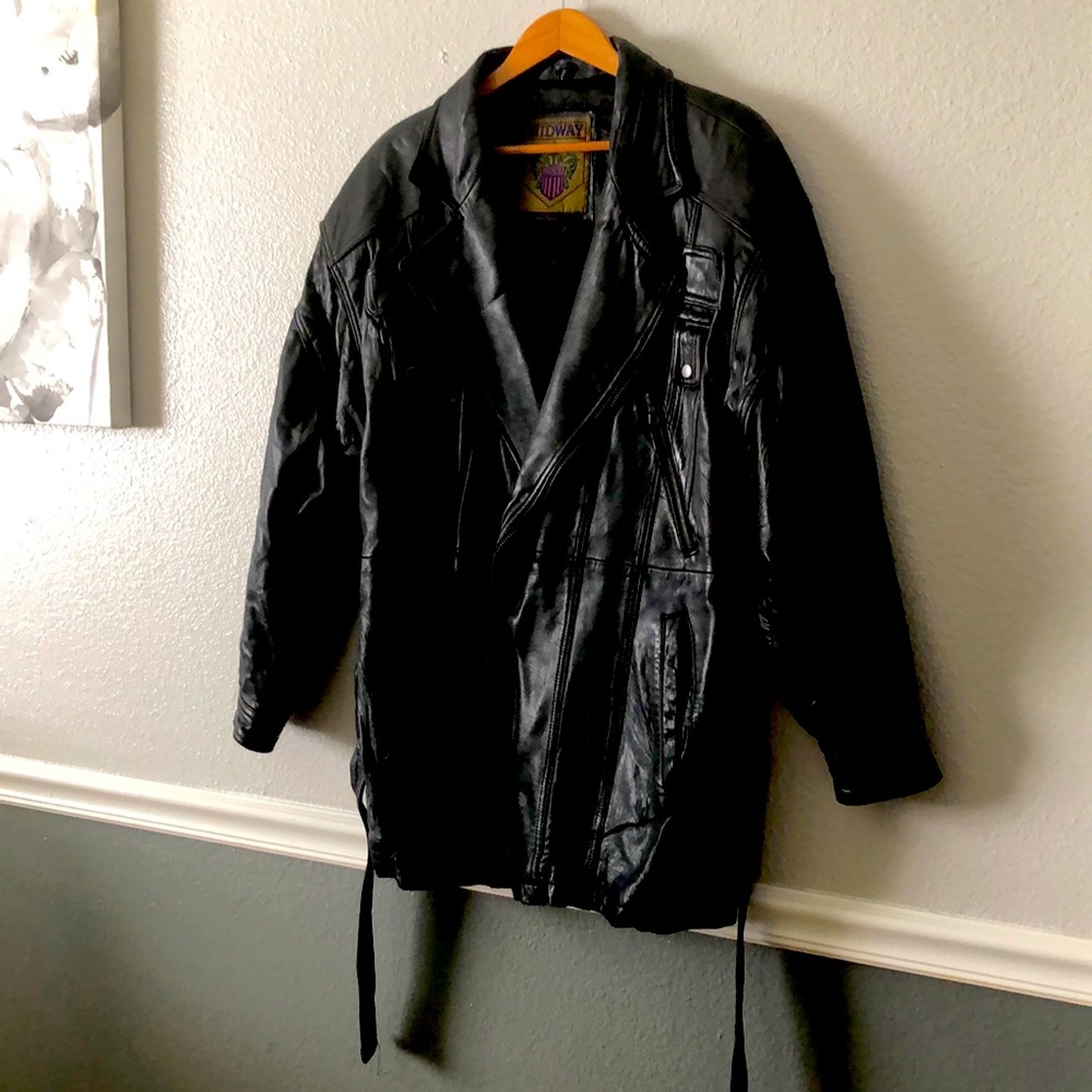 Vintage Midway Leather Trench Coat Punk New Wave 80s Jacket.